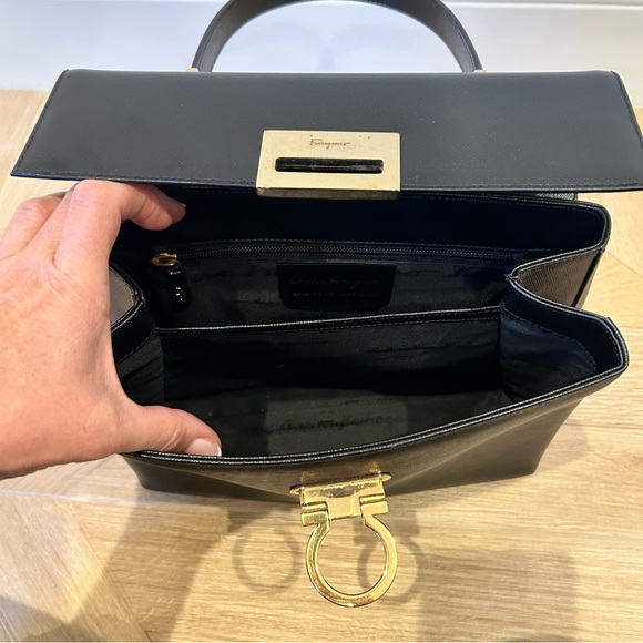 Vintage Ferragamo black calf skin Gancini top handle bag - Picture 9 of 15